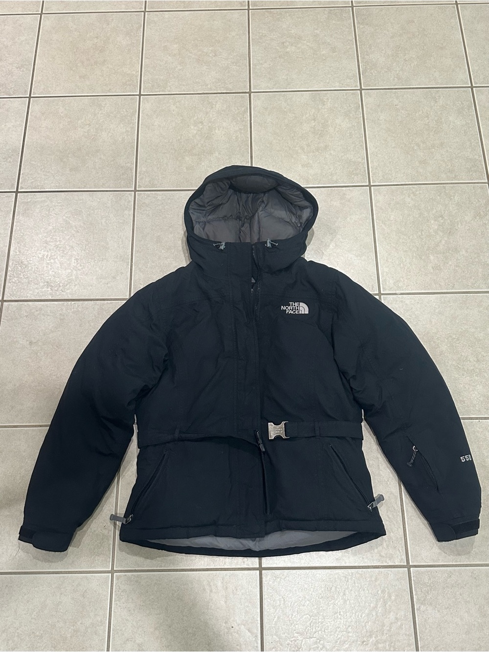The North Face Black Insulated Hooded Belted Puffer Jacket